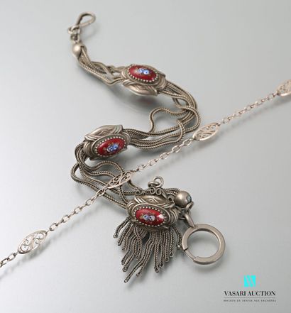 null Lot of two silver gilletière chains, one decorated with six medallions filigree...