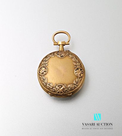 null Neck watch in gold 750 thousandth, the white enamelled dial decorated with Roman...