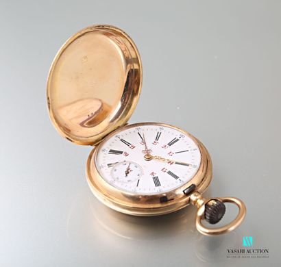 null Pocket watch in gold 750 thousandths, the protective case reveals a round dial...