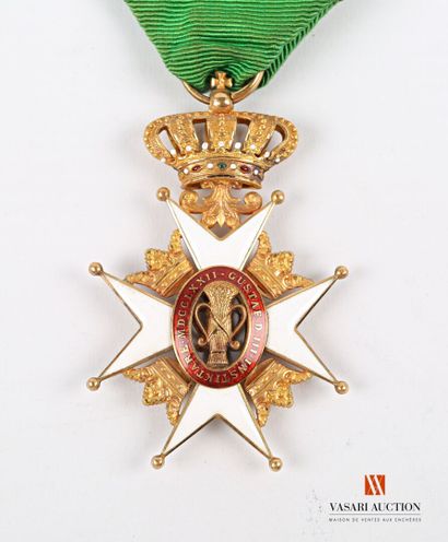 null Suède : Ordre de Wasa, fondé en 1772, étoile de chevalier, croix émaillée 40...