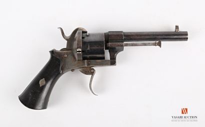 null 9 mm pinfire revolver, open frame model, six-chamber bronze barrel, round rifled...