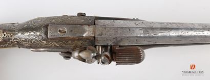 null Flintlock pistol "for the East", flat-body plate of 11,5 cm, entirely engraved...