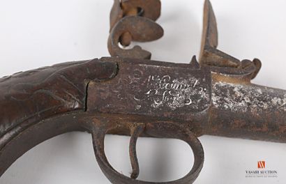 null Flintlock pocket pistol, model with trunk, rifled barrel of 7 cm, with bead...