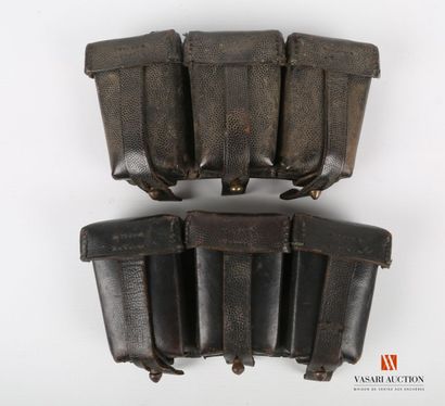 null Pair of German cartridge belts model 1933, black grained leather, wear, missing...