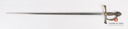 null Sword, straight blade 84 cm, engraved with scrolls and arabesques, brass guard...