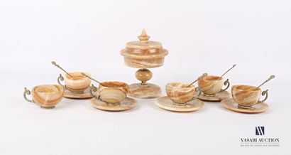 null Part of coffee service in brown onyx including six cups the handles in gilded...