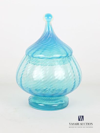 Candy jar out of tinted blown glass with...