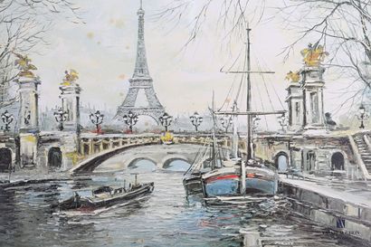 null Lot of six framed reproductions representing the monuments of Paris after GEORGES...