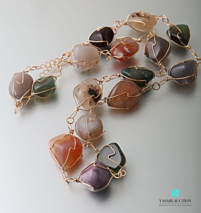 Long necklace of colored agates entwined...