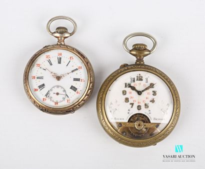 Lot including two metal pocket watches, one...