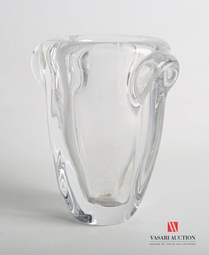  SEVRES 
Molded crystal vase with a flared body flanked by two crescent-shaped handles...