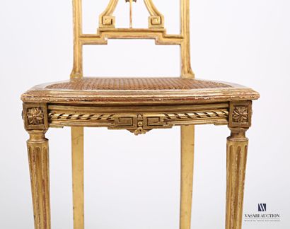 null Music chair in natural wood molded, carved and gilded, the rectangular back...