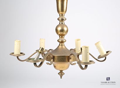 null Brass chandelier with six lights, the arms in volutes joined by a central top...