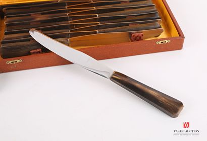 null Set of knives, the handles in horn including eight table knives, the ferrules...