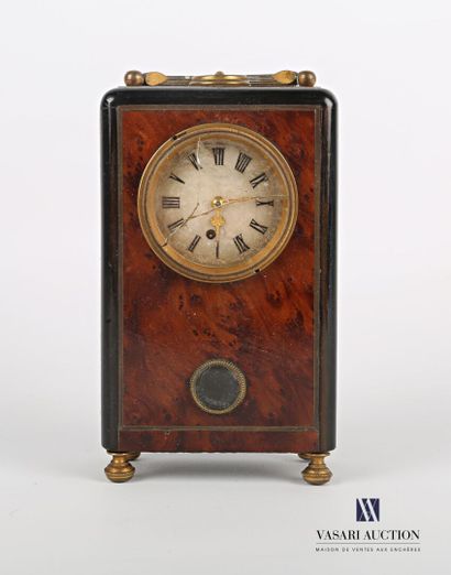 null Bollard-shaped clock in burr veneer, it has a round dial in steel with Roman...