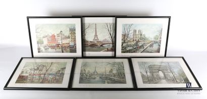 Lot of six framed reproductions representing...