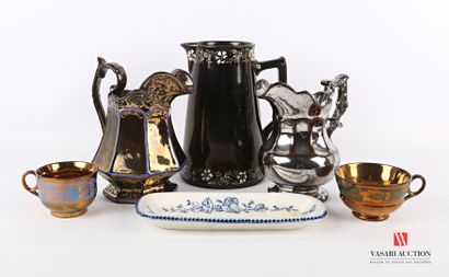 null Earthenware lot including a pitcher and two cups in Jersey earthenware (Height:...