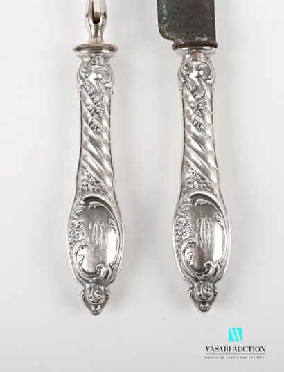 null Cutlery for carving, the handle in filled silver decorated with flowers, acanthus...