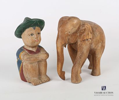 null Wooden lot including two subjects, one carved and the other painted including...