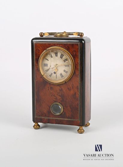 null Bollard-shaped clock in burr veneer, it has a round dial in steel with Roman...