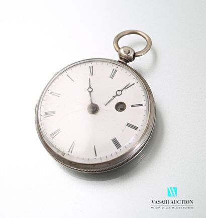null Silver pocket watch, the round dial shows the hours in Roman numerals, iron...