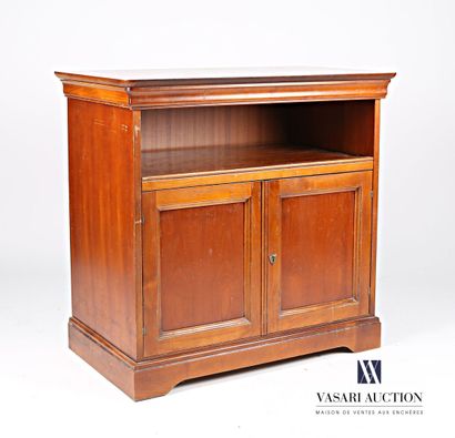 null Moulded cherry wood TV cabinet, it presents a niche in front of a sliding tray...