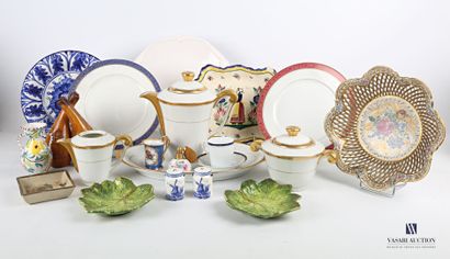 null Ceramic lot including a round bowl decorated with flowers in the basin and stylized...