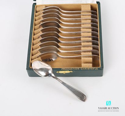 null Suite of twelve silver plated coffee spoons, the handles hemmed with nets ended...