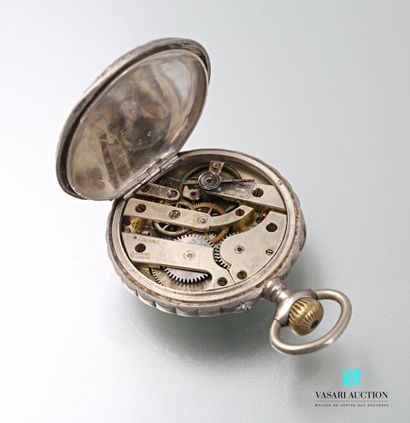 null Silver pocket watch, the cream enamelled dial has Roman numerals for the hours...