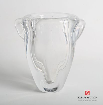  SEVRES 
Molded crystal vase with a flared body flanked by two crescent-shaped handles...