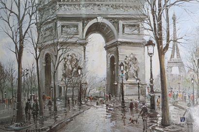 null Lot of six framed reproductions representing the monuments of Paris after GEORGES...