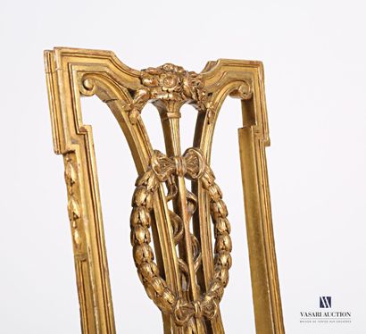 null Music chair in natural wood molded, carved and gilded, the rectangular back...