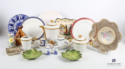 null Ceramic lot including a round bowl decorated with flowers in the basin and stylized...