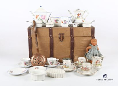 Doll furniture including two tea sets, one...