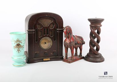 null Lot including a Spirit of St Louis molded wood radio, the openwork front presents...