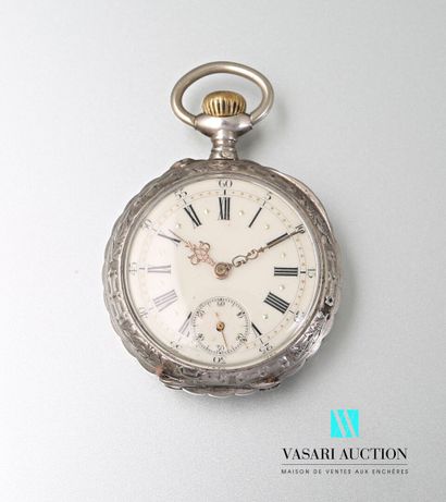 Silver pocket watch, the cream enamelled...