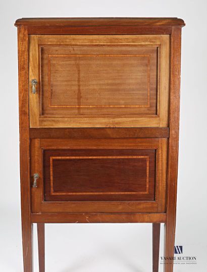 null Mahogany veneer storage cabinet inlaid with leaf in frames of fillets, the rectangular...