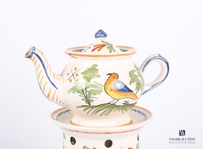 null Earthenware teapot or night light with painted decoration of birds, flowers...