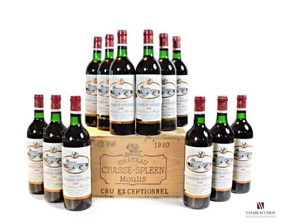 null 12 bouteilles	Château CHASSE SPLEEN	Moulis	1980

	Et. légèrement tachées (4...