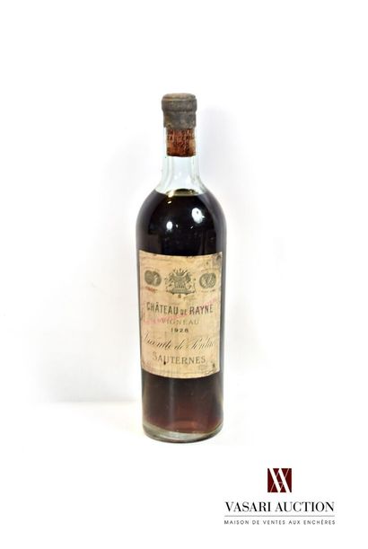 null 1 bouteille	Château de RAYNE VIGNEAU	Sauternes 1er GCC	1928

	Et. tachée. N...