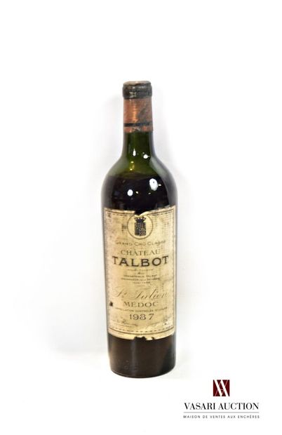 null 1 bouteille	Château TALBOT	St Julien GCC	1937

	Et. tachée (quelques déchirures)....