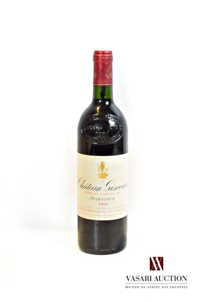 null 1 bouteille	Château GISCOURS	Margaux GCC	1991

	Et. tachée. N : bas goulot.