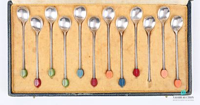 null Set of twelve plain silver mocha spoons, the handle finished with a motif simulating...