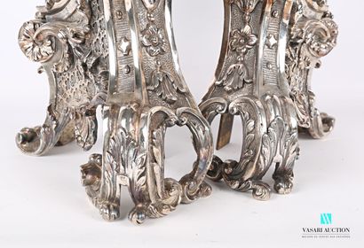 null Pair of silver plated bronze fronts featuring a lion, the front legs resting...