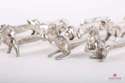 null Suite of seven silvered knife holders featuring animals such as dogs, birds...