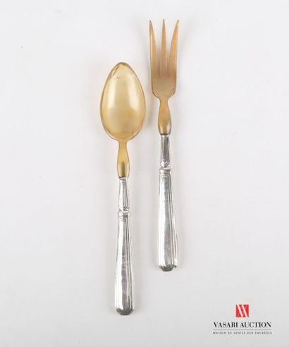 null Salad service, the handle in silver with baguette decoration, the fork and the...