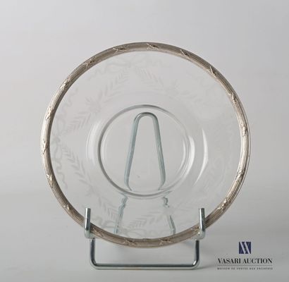 null Glass and silver plated metal bowl with sandblasted decoration on the body of...