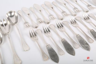 null Set including a silver plated salad servers, eleven fish dishes and a fish fork...