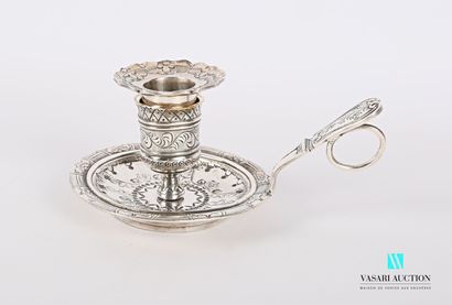 null Candlestick with hand out of silver plated bronze, the basin with decoration...