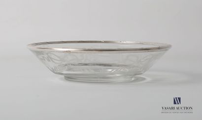 null Glass and silver plated metal bowl with sandblasted decoration on the body of...
